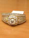 3.5Ct Round Cut Diamond Bridal Set Vintage Milgrain Ring 14K Yellow Gold Finish