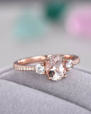 3Ct Oval Cut Peach Morganite Diamond Accent Engagement Ring 14K Rose Gold Finish