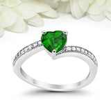 1ct Heart Green Emerald Engagement Ring Round Diamond Accent 14k White Gold Over