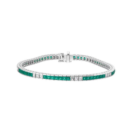 12Ct Asscher Cut Green Emerald Diamond Women Tennis Bracelet 18K White Gold Over