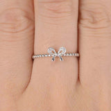 Bow Knot Ribbon Engagement Ring 0.25ct Round Cut Diamond 14k White Gold Finish