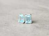 1.2ct Stud Earrings Emerald Cut Aquamarine Solitaire Design 14k WhiteGold Finish