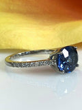 1.3ct Oval Cut Sapphire Accent Solitaire Engagement Ring 14k White Gold Finish