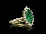 1.9ct Marquise Cut Green Emerald Engagement Ring Halo 14k Yellow Gold Finish