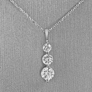 2Ct Round Cut Diamond Three Stone Drop Pendant 14K White Gold Finish WITH CHAIN