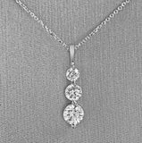 2Ct Round Cut Diamond Three Stone Drop Pendant 14K White Gold Finish WITH CHAIN