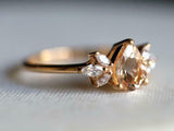 1.6ct Engagement Ring Pear Cut Peach Morganite Leaf Accent 14k Yellow Gold Over