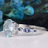 2ct Oval Cut Blue Aquamarine Engagement Ring Sapphire Accents 14k WhiteGold Over