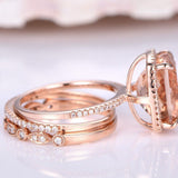 3ct Cushion Cut Peach Morganite Trio Set Engagement Ring 14k Rose Gold Finish