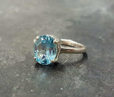 2ct Engagement Ring Oval Cut Blue Aquamarine Solitaire 14k White Gold Finish