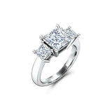 Trilogy Solitaire Engagement Ring 2ct Princess Cut Diamond 14k White Gold Finish