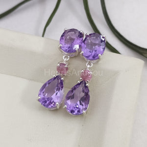 3ct Pear Simulated Amethyst Anniversary Dangle Earrings 14k White Gold Plated