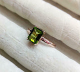 1.5ct Engagement Ring Emerald Cut Green Peridot Solitaire 14k Rose Gold Finish