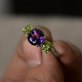 2ct Round Cut Purple Amethyst Trilogy Ring 14k White Gold Over Peridot Accents