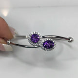 2ct Oval Round Purple Amethyst Halo Open Cuff Women Bracelet 14k White Gold Over