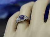 2.3ct Round Cut Purple Amethyst Halo Celtic Trinity Ring 14k White Gold Finish