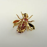 2.14ct Round Cut Pink Ruby Bee Design Pin Brooch 14k Yellow Gold Finish