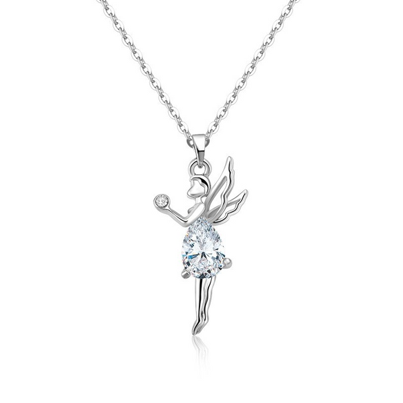 1Ct Pear Cut Diamond Angel Fairy Princess Women Pendant 14K White Gold Finish