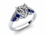 2ct Heart Diamond Art Deco Sapphire Accent Engagement Ring 14k White Gold Finish