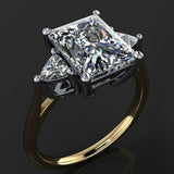 Trillion Accents Trilogy Engagement Ring 2.7ct Radiant Diamond 14k DualGold Over