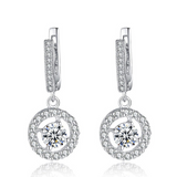 2ct Round Cut VVS1D Diamond Halo Latch Back Drop Earrings 14k White Gold Finish