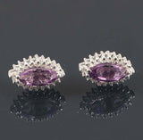 2.3ct Marquise Cut Amethyst Diamond Floral Stud Earrings 14k White Gold Finish