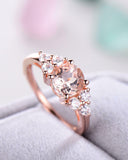 2Ct Round Cut Peach Morganite Engagement Ring 18K Rose Gold Over Diamond Accents