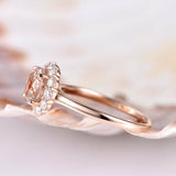 1ct Round Cut Peach Morganite Flower Design Engagement Ring 14k Rose Gold Finish