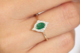 1.6ct Oval Cut Green Emerald Diamond Halo Engagement Ring 14k Yellow Gold Finish