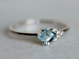 1ct Engagement Ring Asscher Cut Aquamarine Petite Minimalist 14k White Gold Over