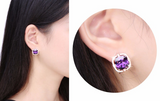 2ct Cushion Cut Purple Amethyst Halo Solitaire Stud Earrings 18k RoseGold Finish