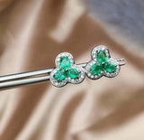 1.6ct Stud Earrings Oval Cut Green Emerald Leaf Halo Design 14k WhiteGold Finish