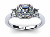 1.3ct Asscher Cut VVS1 Diamond Three Stone Engagement Ring 14k Gold Finish