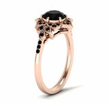 Flower Milgrain Halo Engagement Ring 2.2ct Round Black Diamond 14k RoseGold Over