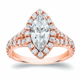 3Ct Marquise Cut Diamond Split Shank Halo Engagement Ring 14K Rose Gold Finish