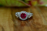 2.3ct Round Cut Pink Ruby Engagement Ring Halo Celtic Trinity 14k WhiteGold Over