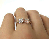 0.1ct Engagement Ring Round Cut Diamond Flower Minimalist 14k White Gold Finish