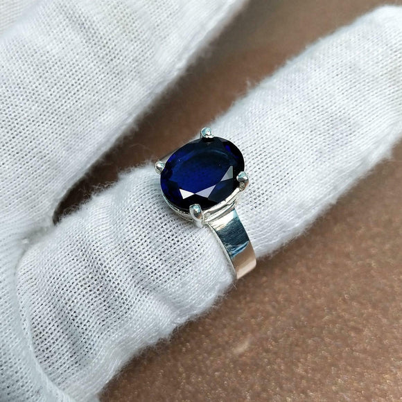 1.4ct Engagement Ring Oval Cut Blue Sapphire Solitaire 14k White Gold Finish