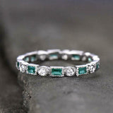 1.5ct Wedding Ring Band Green Emerald Cut Full Eternity 14k White Gold Finish