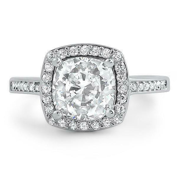 2.5ct Cushion Cut Diamond Engagement Ring Halo Solitaire 14k White Gold Finish