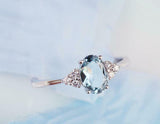 1.2ct Oval Cut Blue Aquamarine Engagement Ring Diamond Petite 14k WhiteGold Over