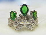 5ct Engagement Ring Oval Cut Green Emerald Crown Tiara 14k White Gold Finish