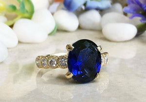 2.1ct Engagement Ring Oval Cut Sapphire Round Diamond Accent 14k YellowGold Over