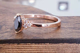 1.2ct Marquise Black Diamond Solitaire with Round Accent Ring 14k Rose Gold Over