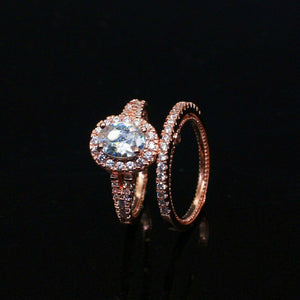 2.4ct Oval Cut Diamond Engagement Ring 14k Rose Gold Over Trendy Halo Bridal Set