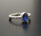 1ct Oval Cut Blue Sapphire Beaded Ball Shank Solitaire Ring 14k White Gold Over