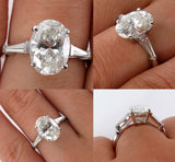 2Ct Oval Cut Diamond Trilogy Engagement Ring 14K White Gold Over Baguette Accent