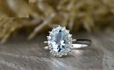 2ct Oval Cut Blue Aquamarine Engagement Ring 14k White Gold Finish Halo Promise