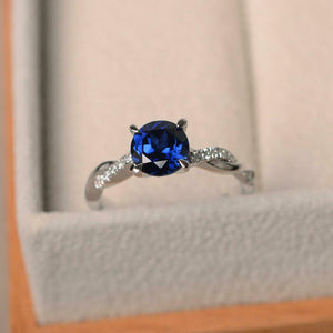 1ct Round Cut Blue Sapphire Engagement Ring Twisted Infinity 14k White Gold Over