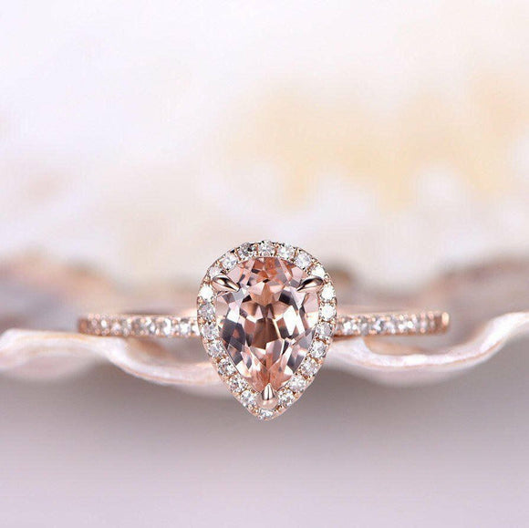 1.2ct Pear Cut Peach Morganite Solitaire Engagement Ring 14k Rose Gold Finish